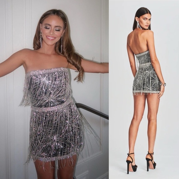 Retrofete Dresses & Skirts - Retrofete Dixie Fringe Mini Dress Black Silver NEW with tags